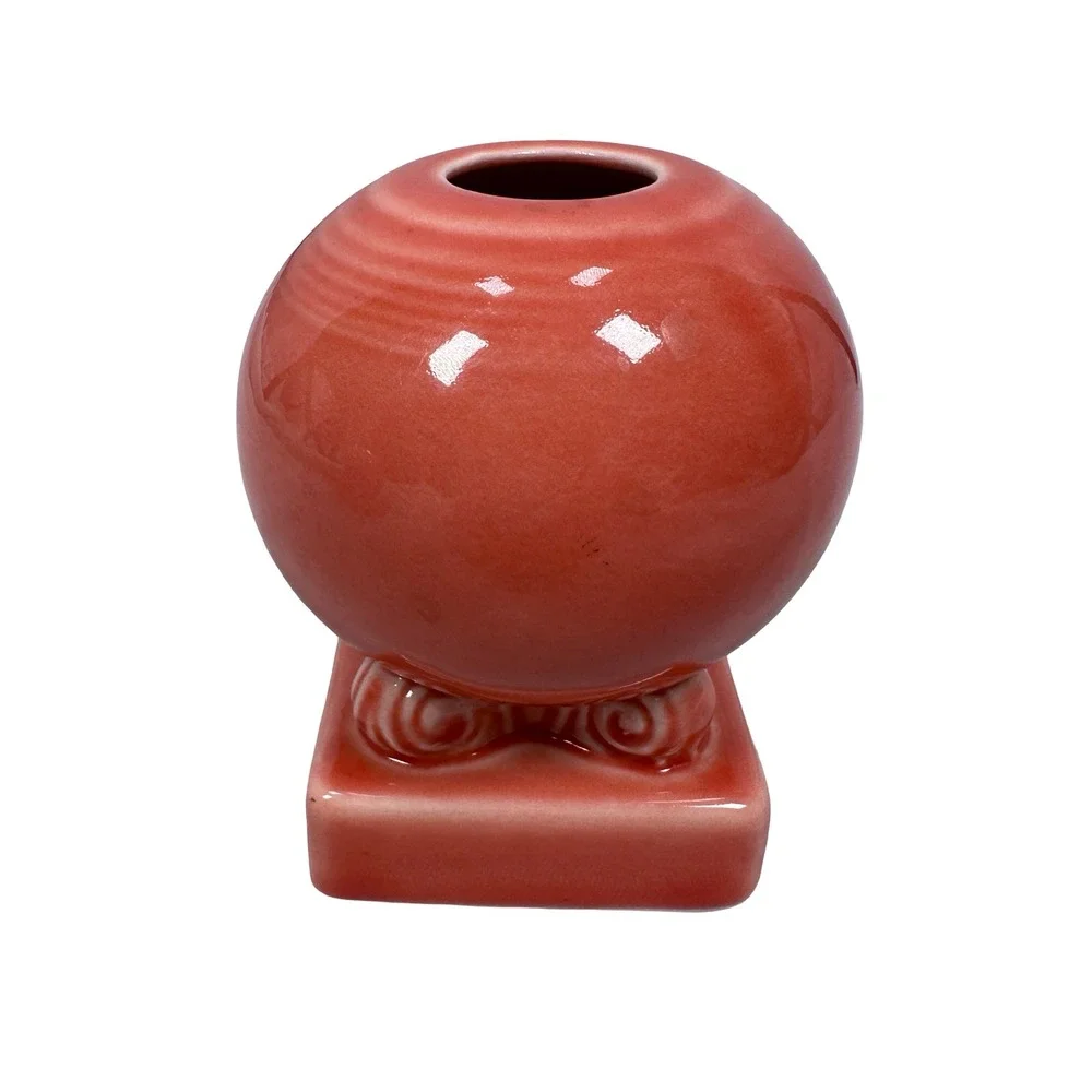 Vintage‎ Fiestaware Bulb Candle Holder Persimmon Pink Pedestal Scroll Base